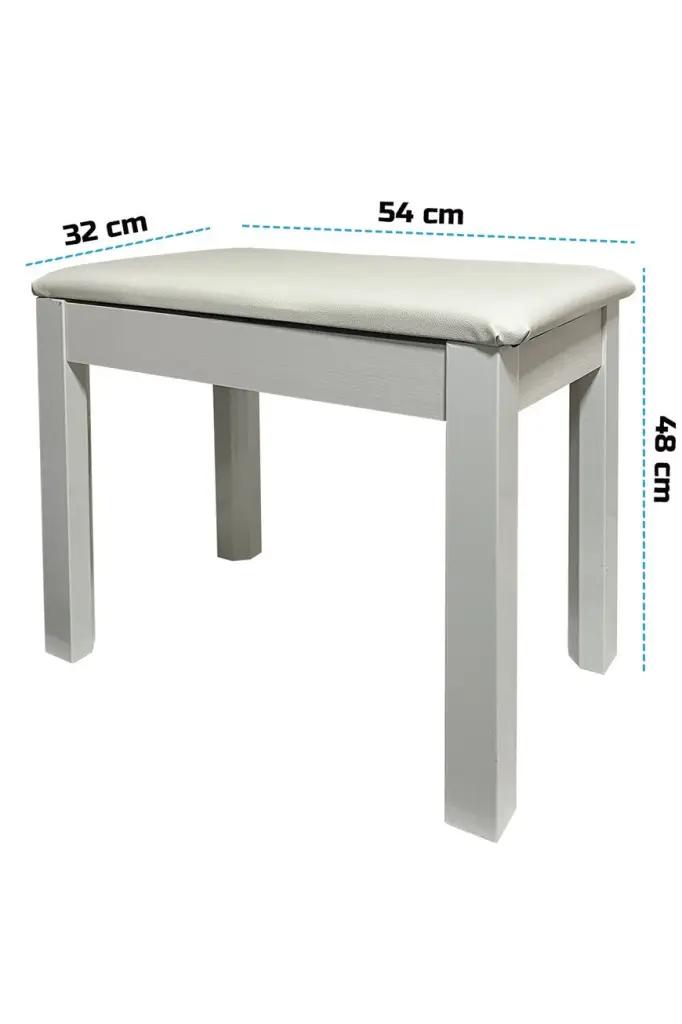 Midex TBX-144WH Üst Kalite Piyano Taburesi Gizli Bölmeli Beyaz Renk (32x54x48)