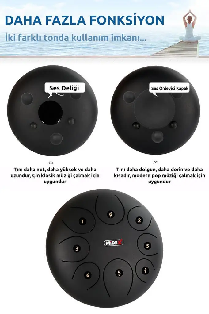 Midex TD-108BK Çelik Dil Davul Handpan 10 İnç 8 Ton Steel Tongue Drum Full Set