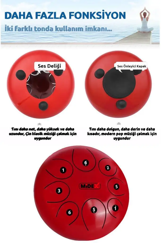 Midex TD-108RD Çelik Dil Davul Handpan 10 İnç 8 Ton Steel Tongue Drum Full Set