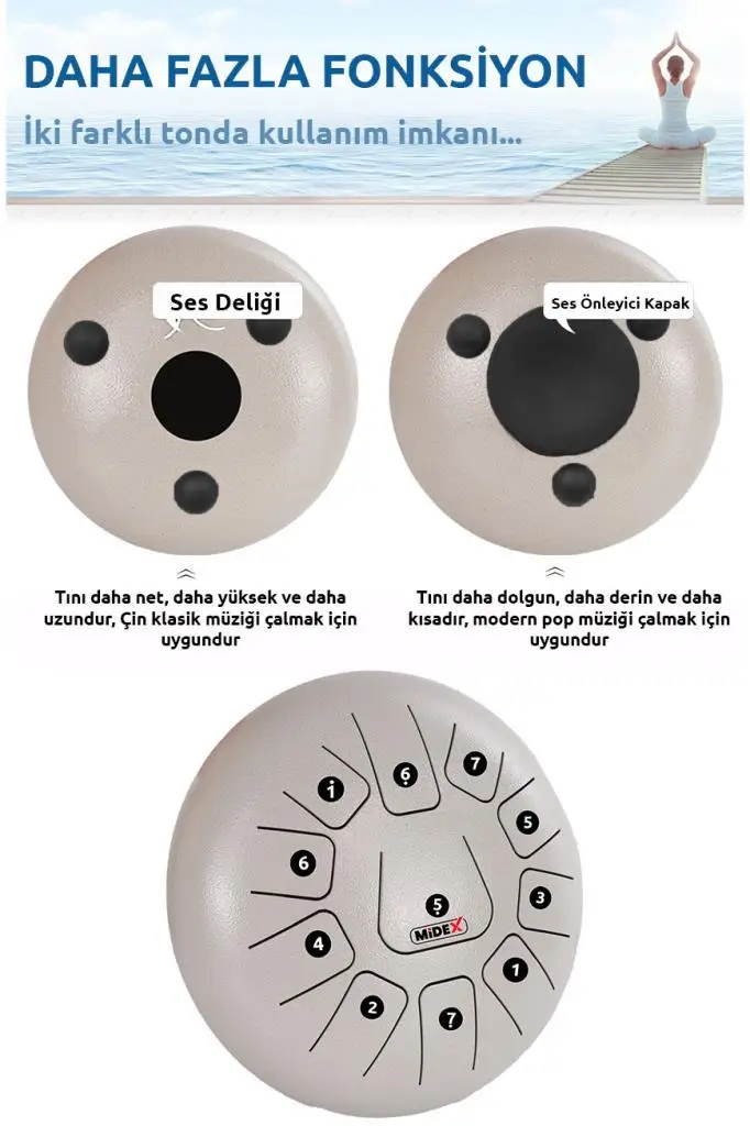 Midex TD-1211WH Çelik Dil Davul Handpan 12 İnç 11 Ton Steel Tongue Drum Full Set