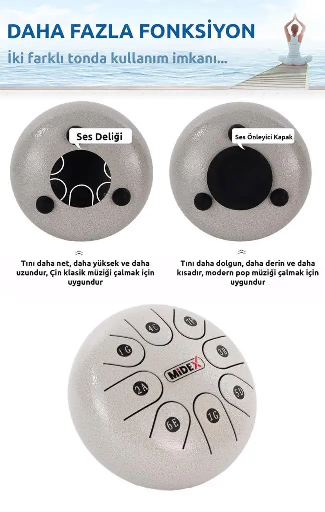 Midex TD-68WH Çelik Dil Davul Handpan 6 İnç 8 Ton Steel Tongue Drum Full Set