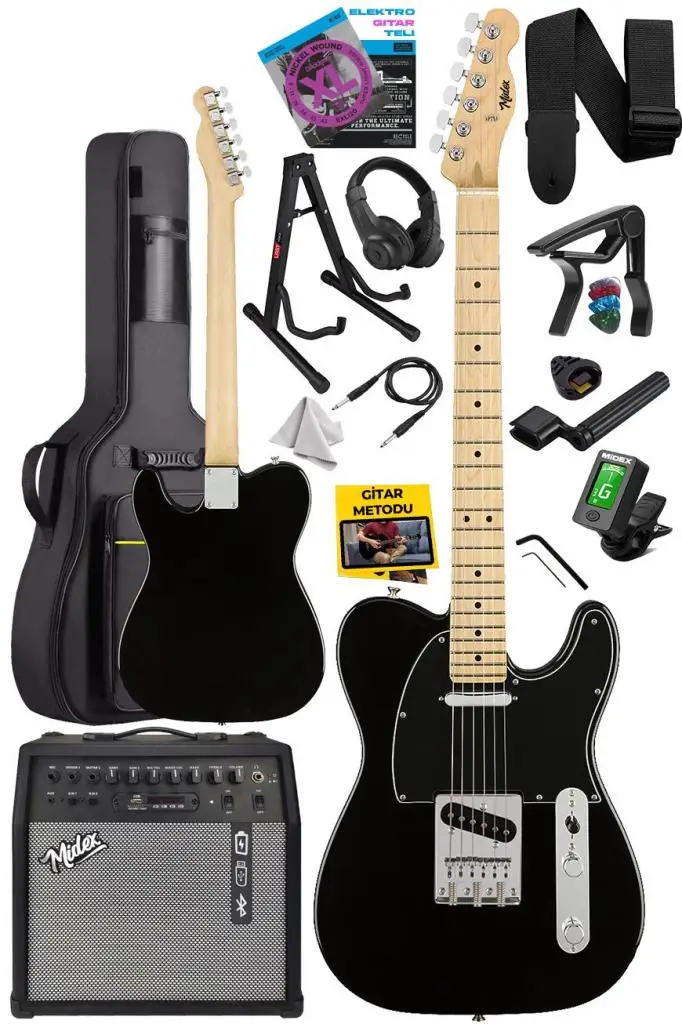 Midex TLX-50BK-50AMP Tele Kasa Maple Klavye 2 Single-Coil 50W Amfili Elektro Gitar