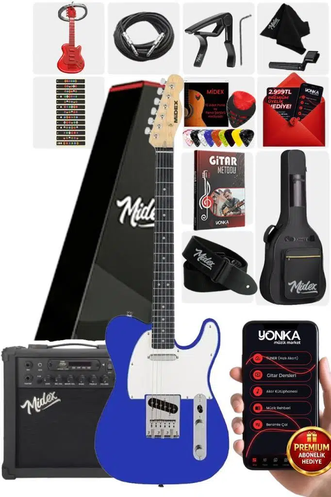 Midex TLX-50BL-25AMP Tele Kasa Maple Klavye 2 Single-Coil 25W Amfili Elektro Gitar