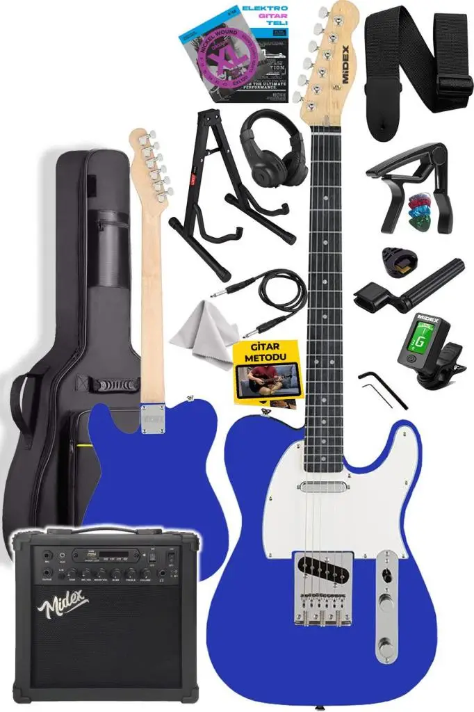 Midex TLX-50BL-25AMP Tele Kasa Maple Klavye 2 Single-Coil 25W Amfili Elektro Gitar