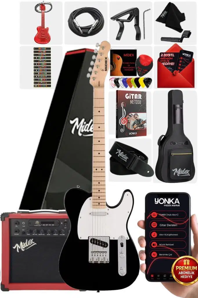 Midex TLX-50WB-25AMP-RD Tele Kasa Maple Klavye 2 Single-Coil 25W Amfili Elektro Gitar