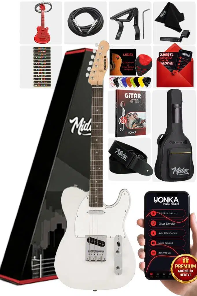 Midex TLX-50WH Tele Kasa Gül Klavye 2 Single-Coil Manyetik Elektro Gitar