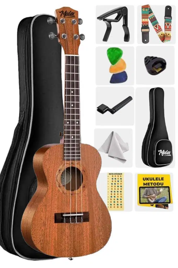 Midex TN-26M Set Maun Tenör Ukulele (Softcase Capo Metod Nota Sticker Askı Pena)