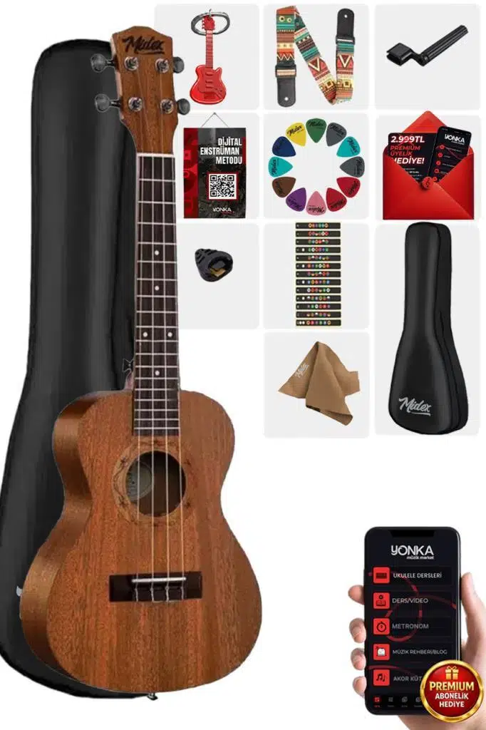 Midex TN-26MC Set Maun Tenör Ukulele (Metod Nota Sticker Askı Pena)