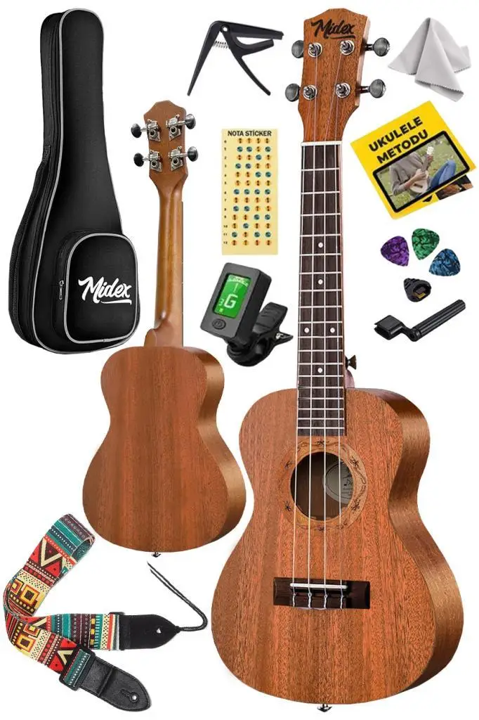 Midex TN-26MC Set Maun Tenör Ukulele (Softcase Tuner Capo Metod Nota Sticker Askı Pena)