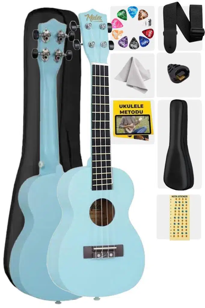Midex UKX-233LTB Açık Mavi Concert Ukulele (Askı Çanta Metod Pena)