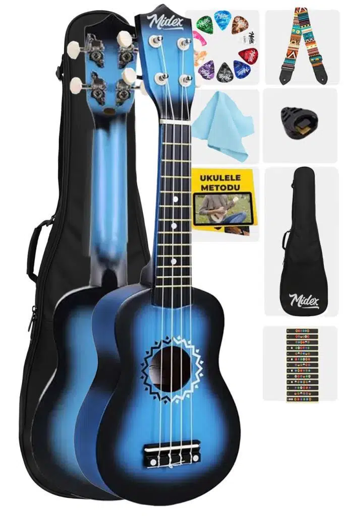 Midex UKX-600BL Sunburs Efektli Maun Concert Ukulele Full Set