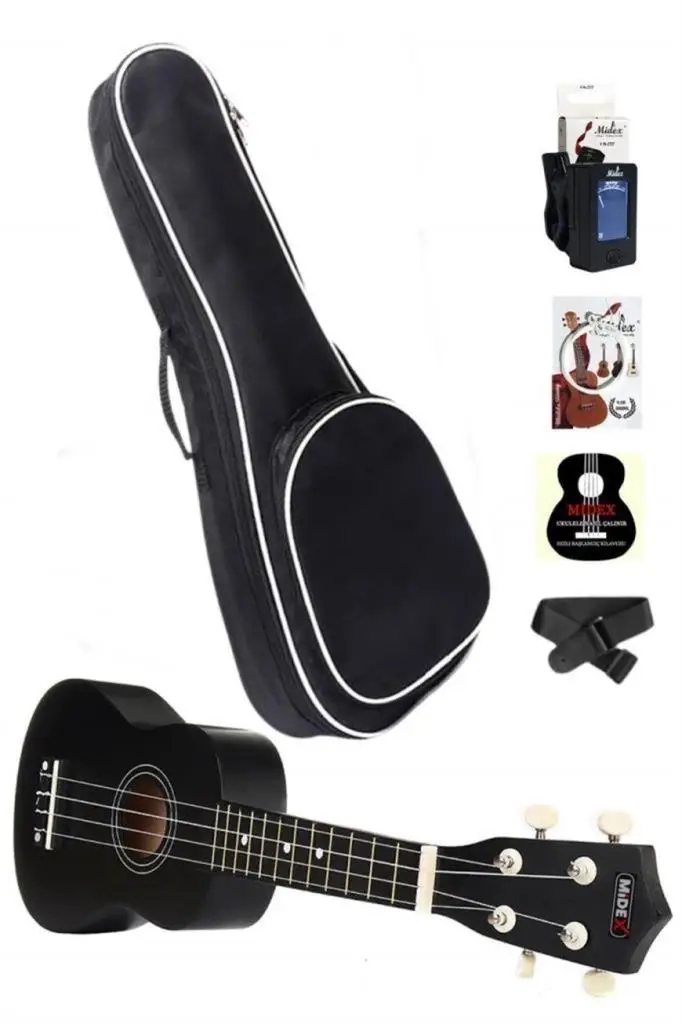 Midex UKX-901BAG Siyah Soprano Ukulele (GİGBAG Askı Tuner Yedek Tel Metod Pena)
