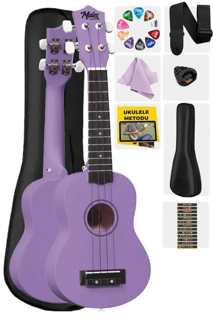 Midex UKX-901PRP Mor Soprano Ukulele (Askı Çanta Metod Pena)