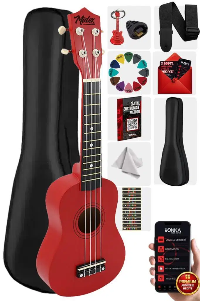 Midex UKX-901RD Kırmızı Soprano Ukulele (Askı Çanta Pena)