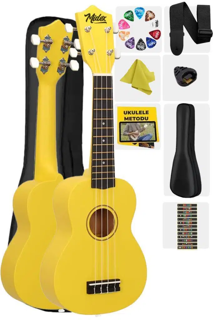 Midex UKX-901YLW Sarı Soprano Ukulele (Askı Çanta Metod Pena)