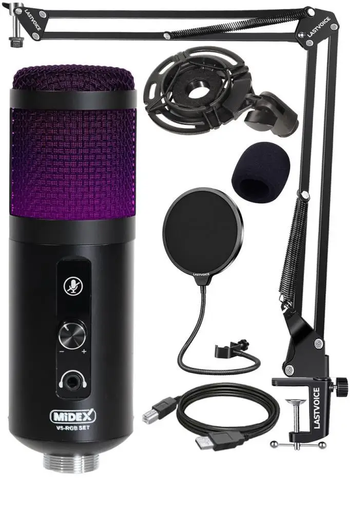 Midex V5-OUT RGB Set USB Oyuncu ve Yayıncı Mikrofonu Condenser Stüdyo (OUTLET)