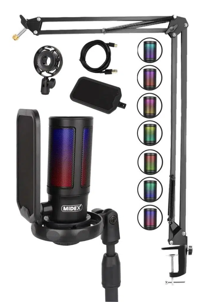 Midex V6-OUT RGB Set USB Oyuncu ve Yayıncı Mikrofonu Condenser Stüdyo (OUTLET)