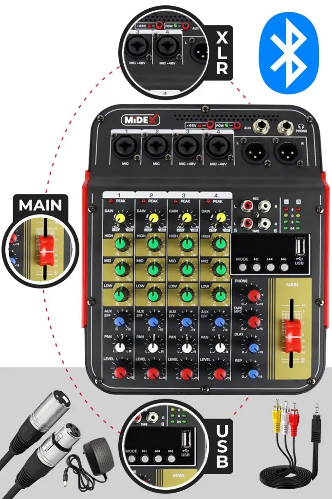 Midex Vokal Paket-2 CX1 Stüdyo Mikrofon 6 Kanal Stüdyo Kayıt Mikseri Kulaklık ve Full Set