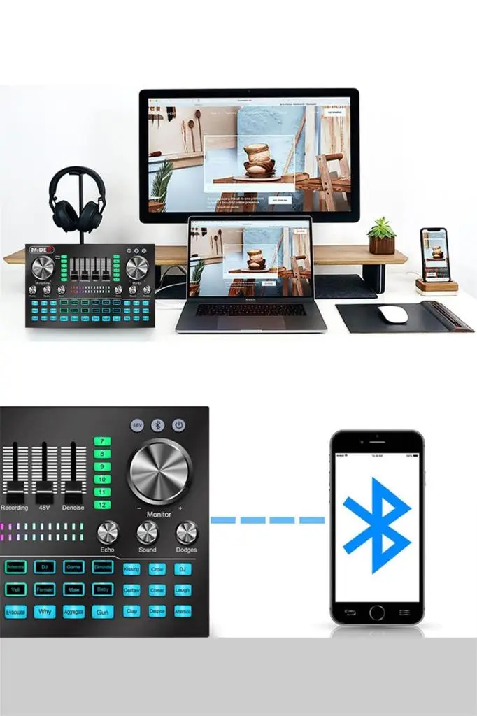 Midex VS20 Üst Seviye Stüdyo Kayıt Canlı Yayın Şarjlı Ses Kartı Efektli Radyo Mikseri (Telefon ve PC Podcast)