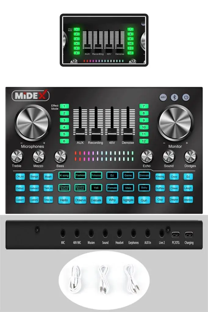 Midex VS20 Üst Seviye Stüdyo Kayıt Canlı Yayın Şarjlı Ses Kartı Efektli Radyo Mikseri (Telefon ve PC Podcast)