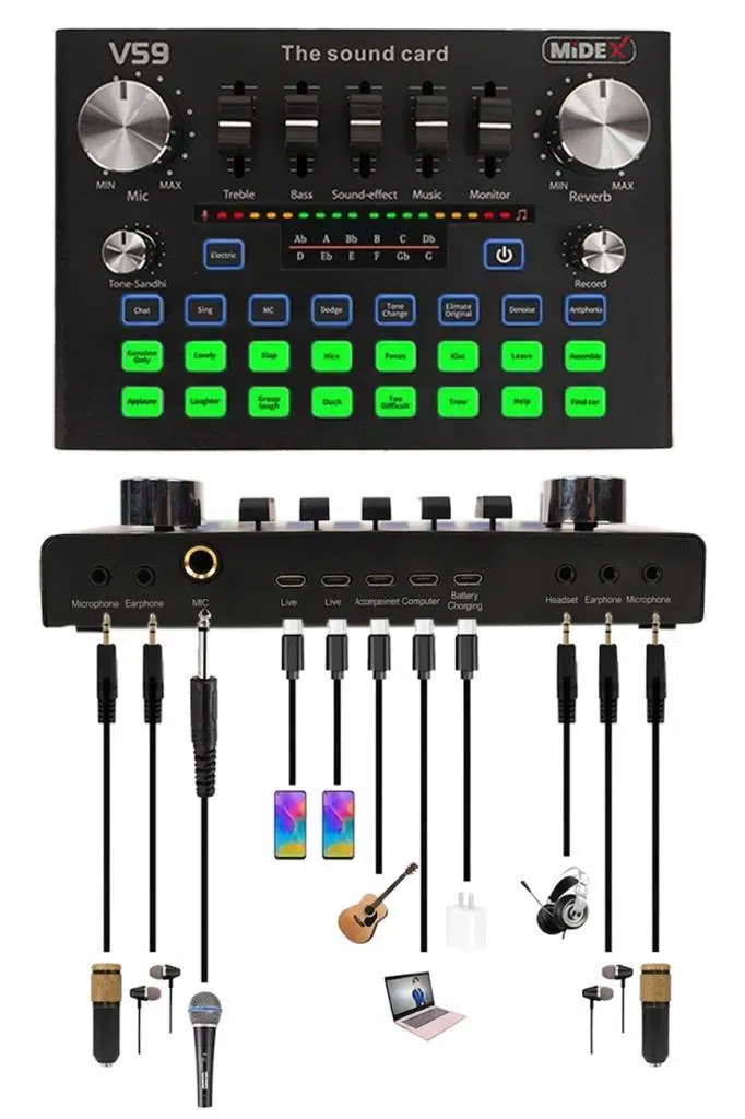 Midex VS9 Stüdyo Kayıt Canlı Yayın Ses Kartı Efektli Radyo Mikseri (Telefon ve PC Podcast Radyo Canlı Yayıncılar)
