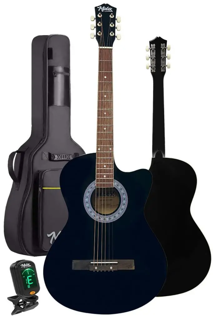 Midex XC-120 Siyah Kaliteli Akustik Gitar Gül Klavye Sap Ayarlı 4/4 Yetişkin Boy Full Set