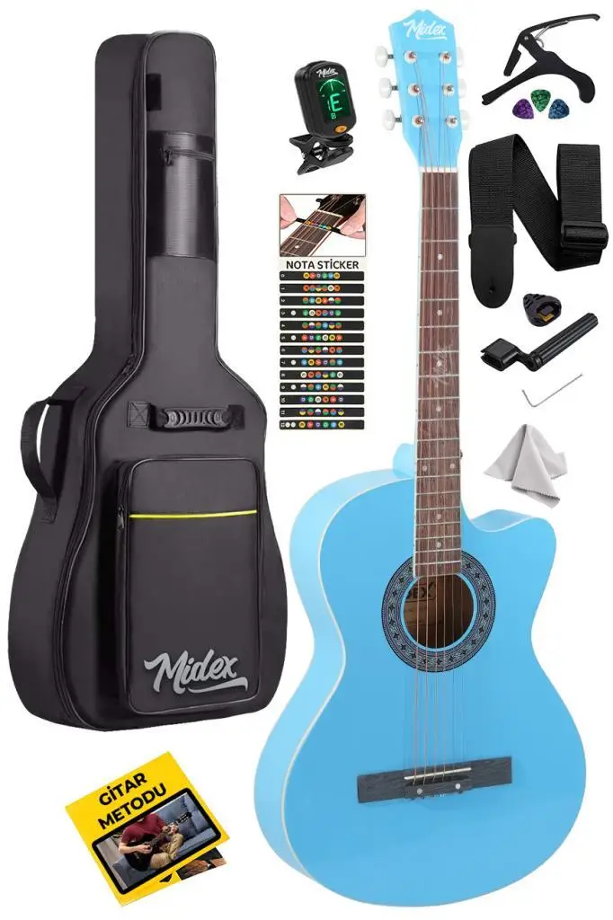 Midex XC-120LTB Kaliteli Akustik Gitar Gül Klavye Sap Ayarlı 4/4 Full Set