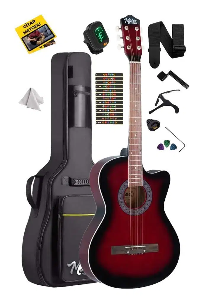 Midex XC-120RD-OUT Kaliteli Akustik Gitar Gül Klavye Sap Ayarlı 4/4 Full Set(OUTLET)