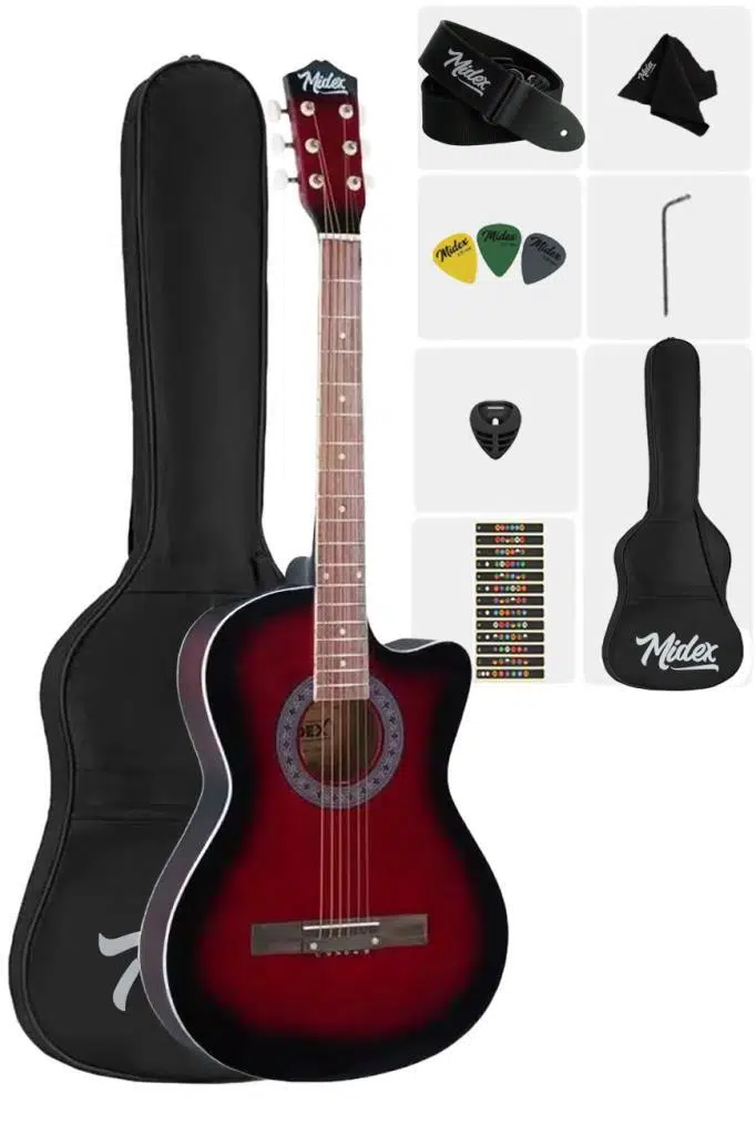 Midex XC-120RD-OUT Kaliteli Akustik Gitar Gül Klavye Sap Ayarlı 4/4 Full Set(OUTLET)