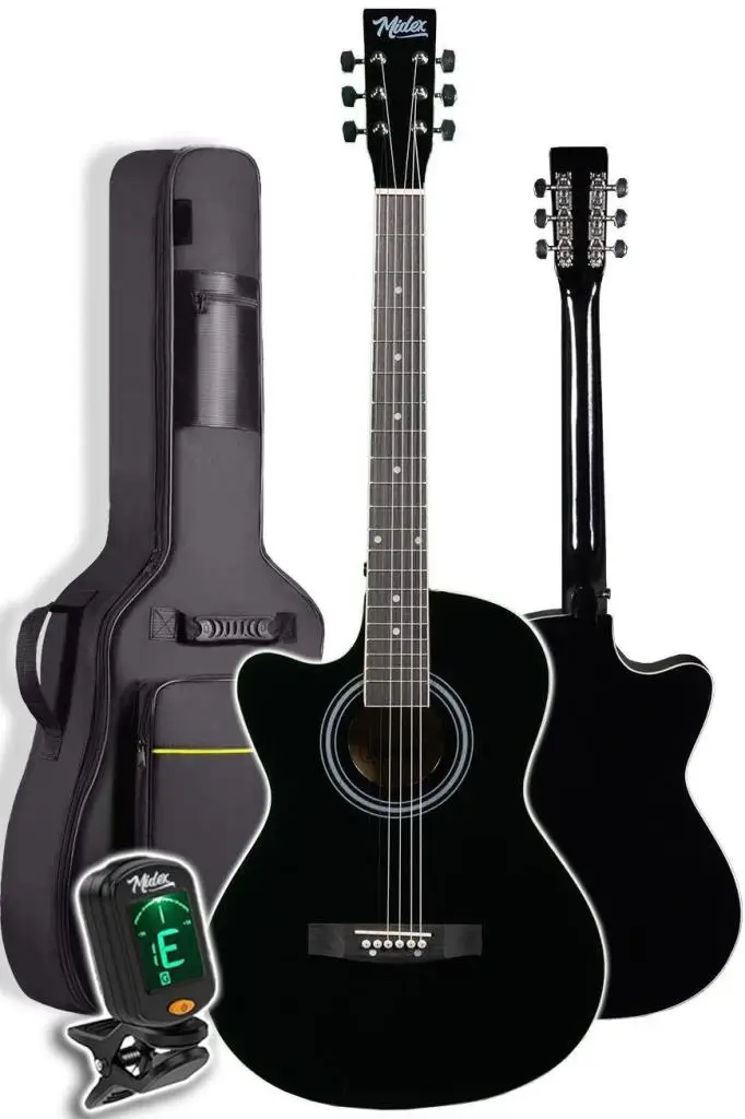 Midex XC-121 Siyah Kaliteli SOLAK Akustik Gitar Gül Klavye Sap Ayarlı 4/4 Yetişkin Boy Full Set