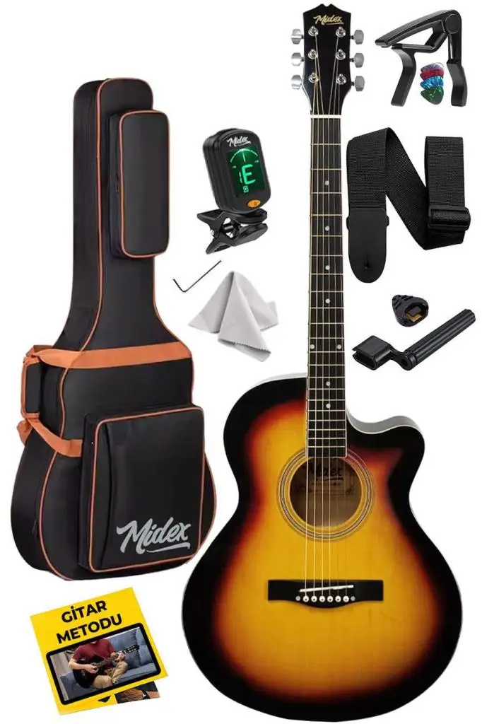 Midex XC-200SB Kaliteli Akustik Gitar Seti 40 İnç 4/4 Yetişkin Full Set