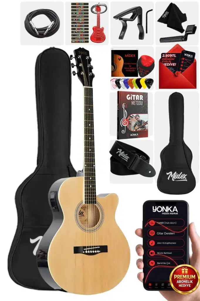 Midex XC-300NT-EQ Profesyonel Elektro Akustik Gitar 4/4 Yetişkin Üst Segment (Çanta Capo Askı Jak Kablo Pena)