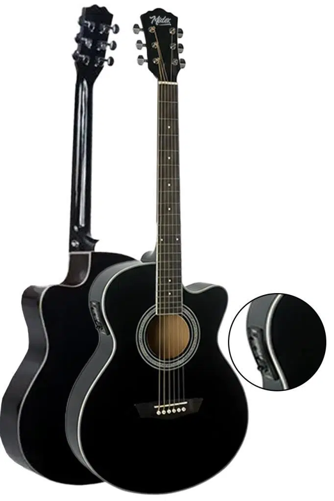 Midex XC-300XBK-AMP Profesyonel AMFİLİ Siyah Elektro Akustik Gitar (Amfi Gigbag Çanta Tuner Capo Askı Jak Kablo Pena)