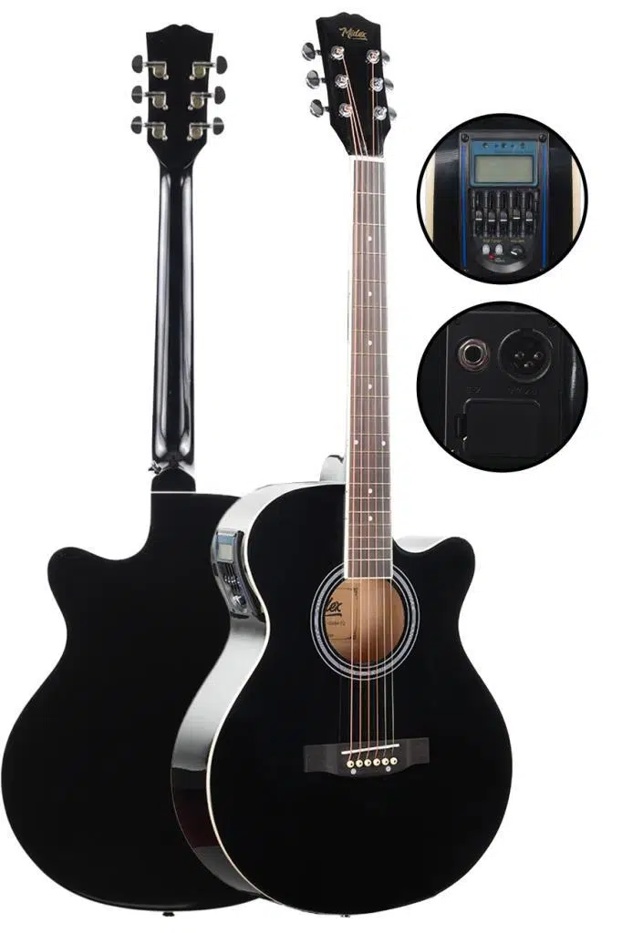 Midex XC-300XBK-AMP Profesyonel AMFİLİ Siyah Elektro Akustik Gitar (Amfi Gigbag Çanta Tuner Capo Askı Jak Kablo Pena)