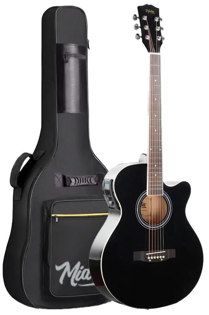 Midex XC-300XBK-EQ Profesyonel Siyah Elektro Akustik Gitar 4/4 Yetişkin Üst Segment (Gigbag Çanta Tuner Capo Askı Jak Kablo Pena)