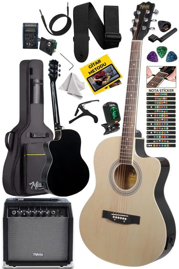 Midex XC-300XNT-AMP Profesyonel AMFİLİ Elektro Akustik Gitar (Amfi Gigbag Çanta Tuner Capo Askı Jak Kablo Pena)