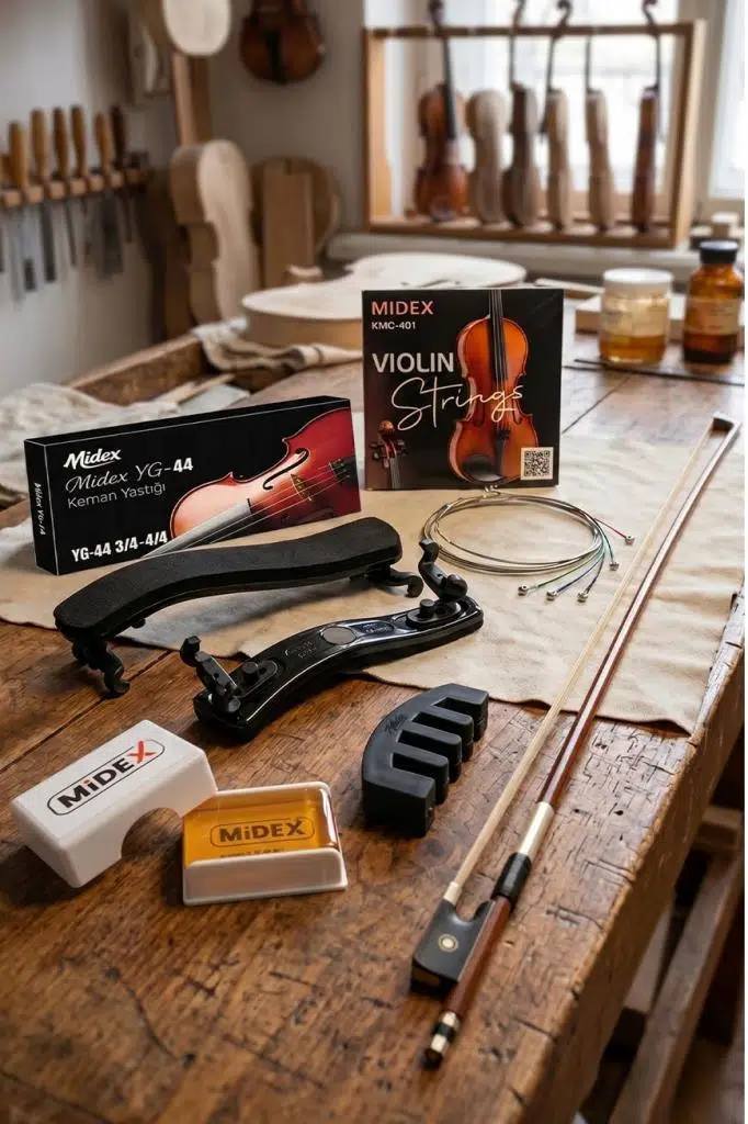 Midex YG-44KYT Keman Yastığı Keman Yayı Keman Teli Reçine Susturucu Set (4/4 ve 3/4 Uyumlu)