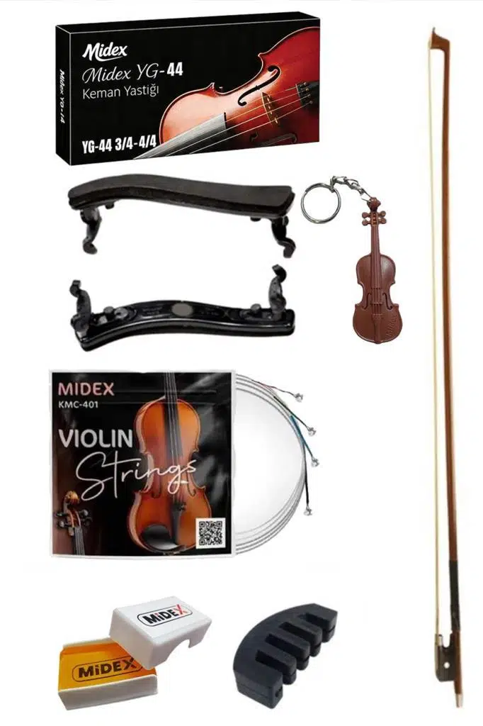 Midex YG-44KYT Keman Yastığı Keman Yayı Keman Teli Reçine Susturucu Set (4/4 ve 3/4 Uyumlu)