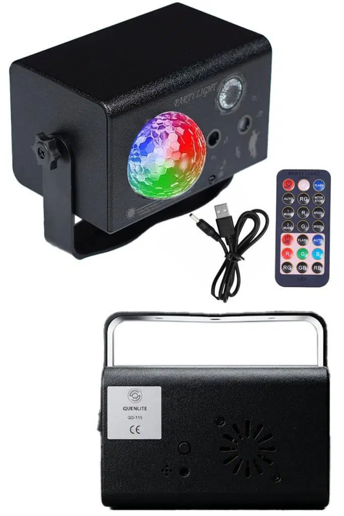 Quenlite QD-115 RGB Led Lazer Disko Topu Sahne Işık Projektörü 3'ü 1 Arada