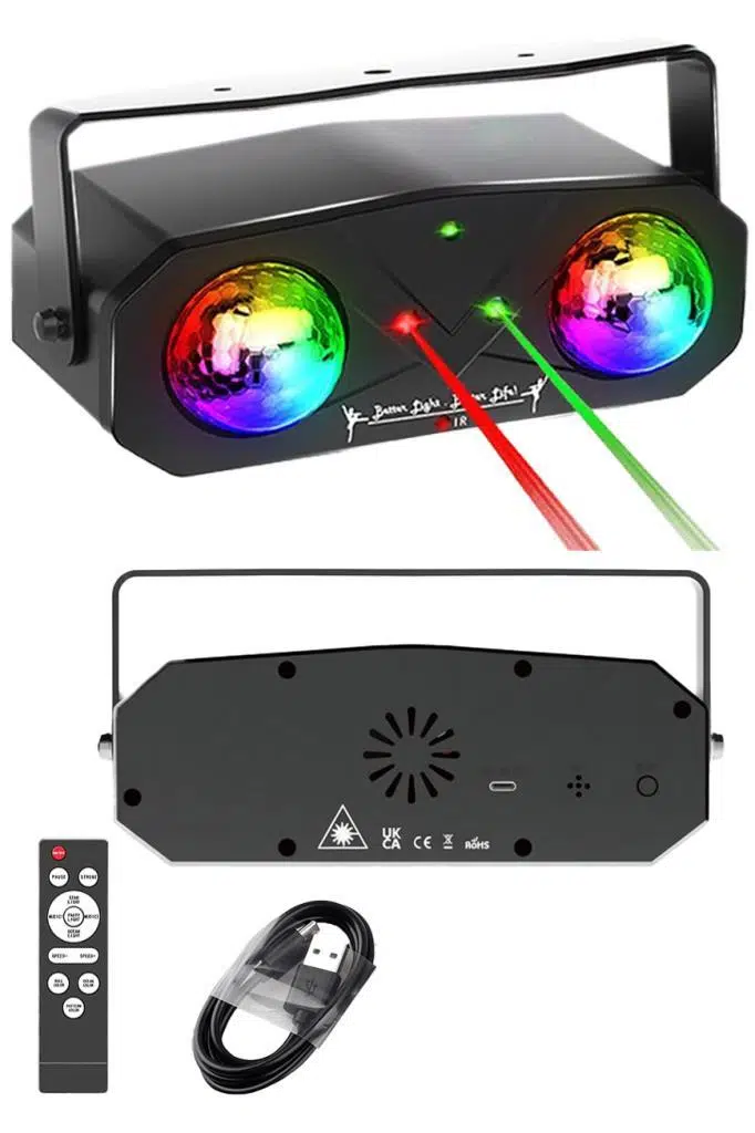Quenlite QD-145 RGB Led Lazer Disko Topu Sahne Işık Projektörü 5'i 1 Arada