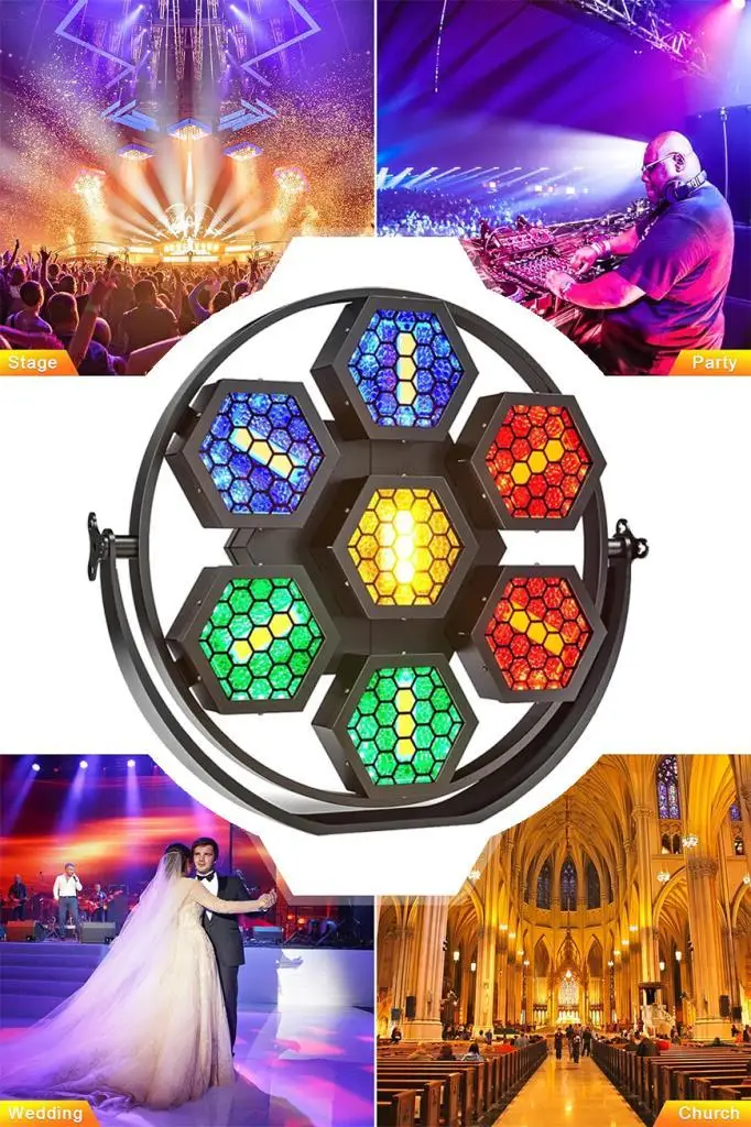 Quenlite QD-950 DMX 7x50W Sahne Disko Işık RETRO 7 Gözlü Led Boyama Efekti RGBW