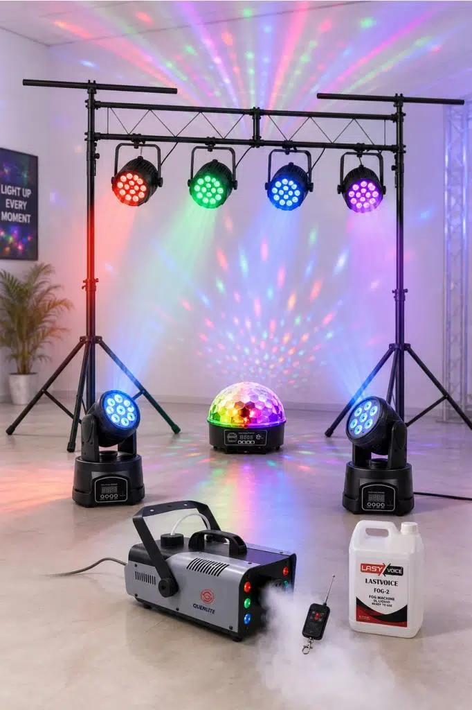 Quenlite Sahne Işık Sistemi Start Paket-4 (Stand Top Küre Led Par Robot Strobe Sis)