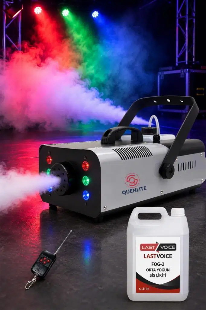 Quenlite Volcano-2000LK DMX Sis Makinası 2000 Watt LED Işıklı ve Uzaktan Kumandalı (5 Litre Likitli)
