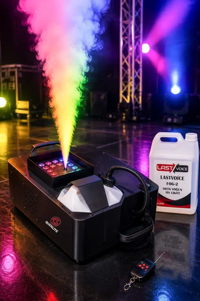 Quenlite Volcano-2500LK DMX Sis Makinası 2500 Watt LED Işıklı Uzaktan Kumandalı (5 Litre Likitli)