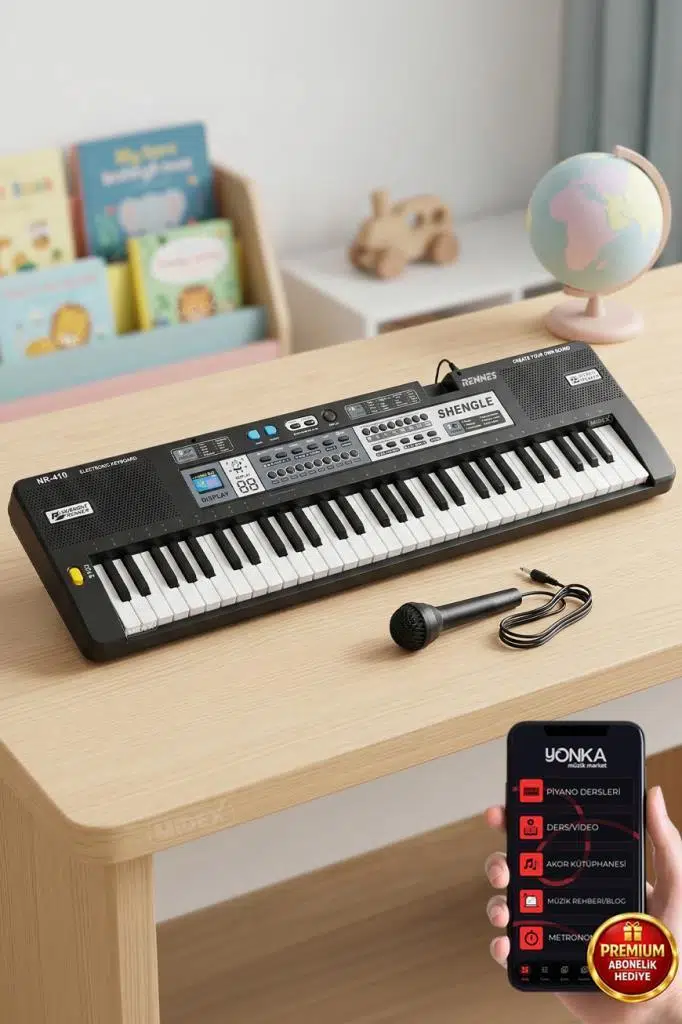 Rennes NR-410 Çocuklar İçin 61 Tuşlu Org Pilli ve Mikrofonlu Eğitici Org (3-12 Yaş)