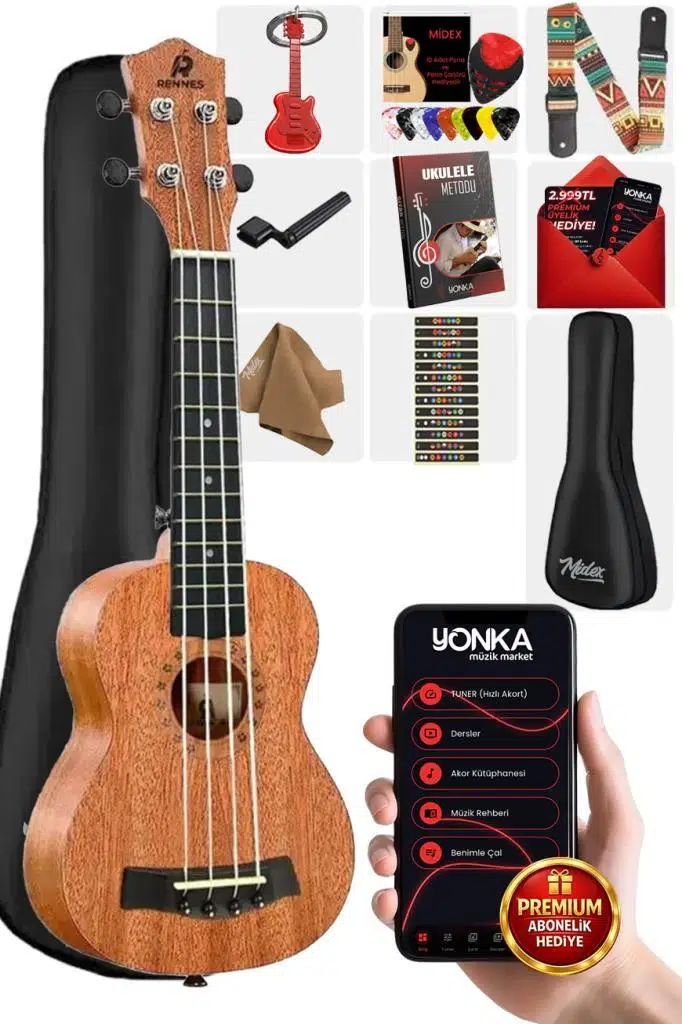 Rennes RD-21 Soprano Ukulele (Çanta Capo Askı Metod Pena)