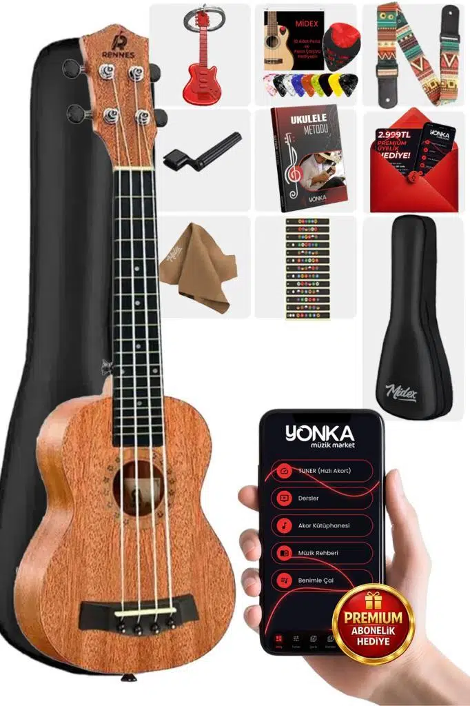 Rennes RD-26 Tenor Ukulele (Çanta Capo Askı Metod Pena)
