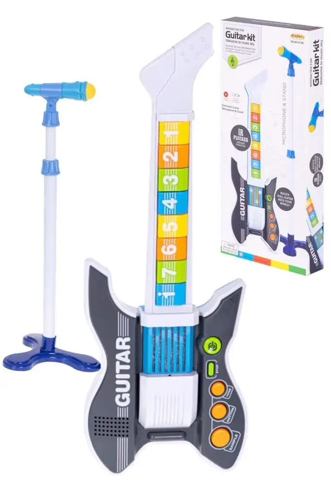Rennes RG-035BK Mikrofonlu Tuşlu Çocuk Elektro Oyuncak Gitar (Mikrofon Standı ve Askı Dahil)