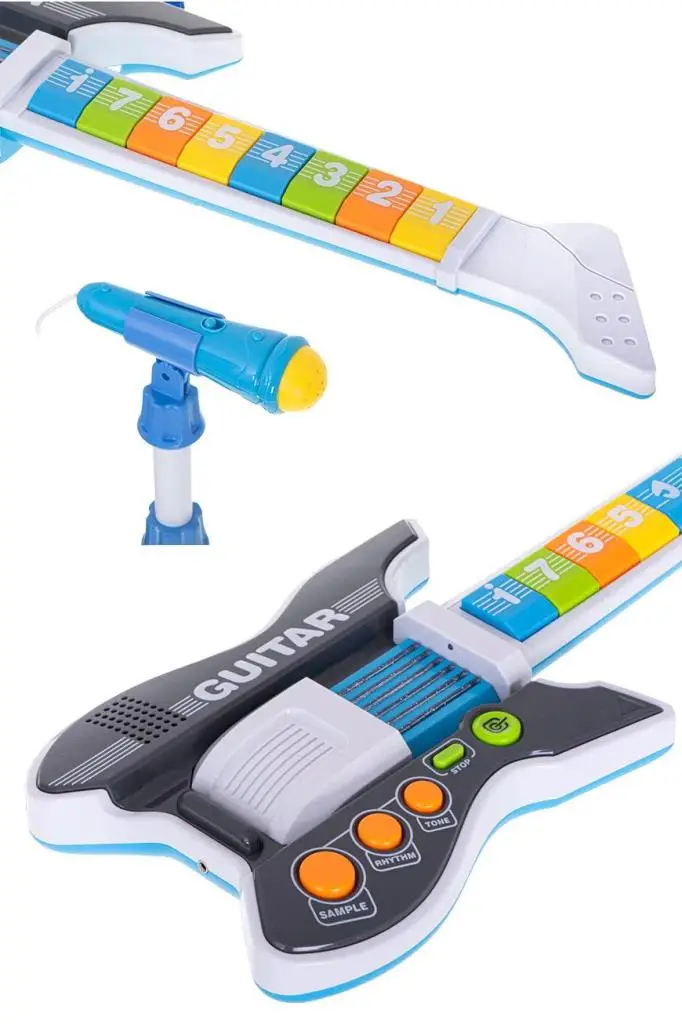Rennes RG-035BK Mikrofonlu Tuşlu Çocuk Elektro Oyuncak Gitar (Mikrofon Standı ve Askı Dahil)