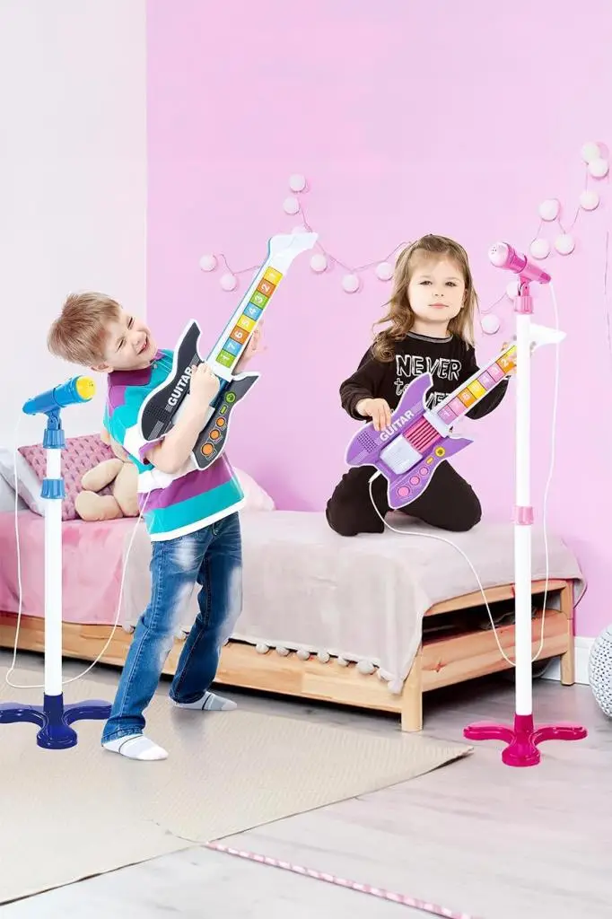 Rennes RG-035BK Mikrofonlu Tuşlu Çocuk Elektro Oyuncak Gitar (Mikrofon Standı ve Askı Dahil)